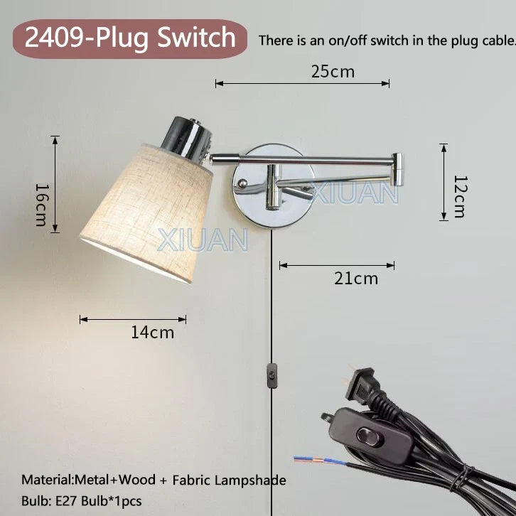 applique murale moderne bras pivotant led en tissu plissé métal