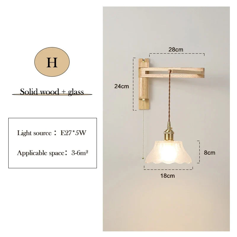 applique murale en verre bois et céramique lampe pliable à bras pivotant