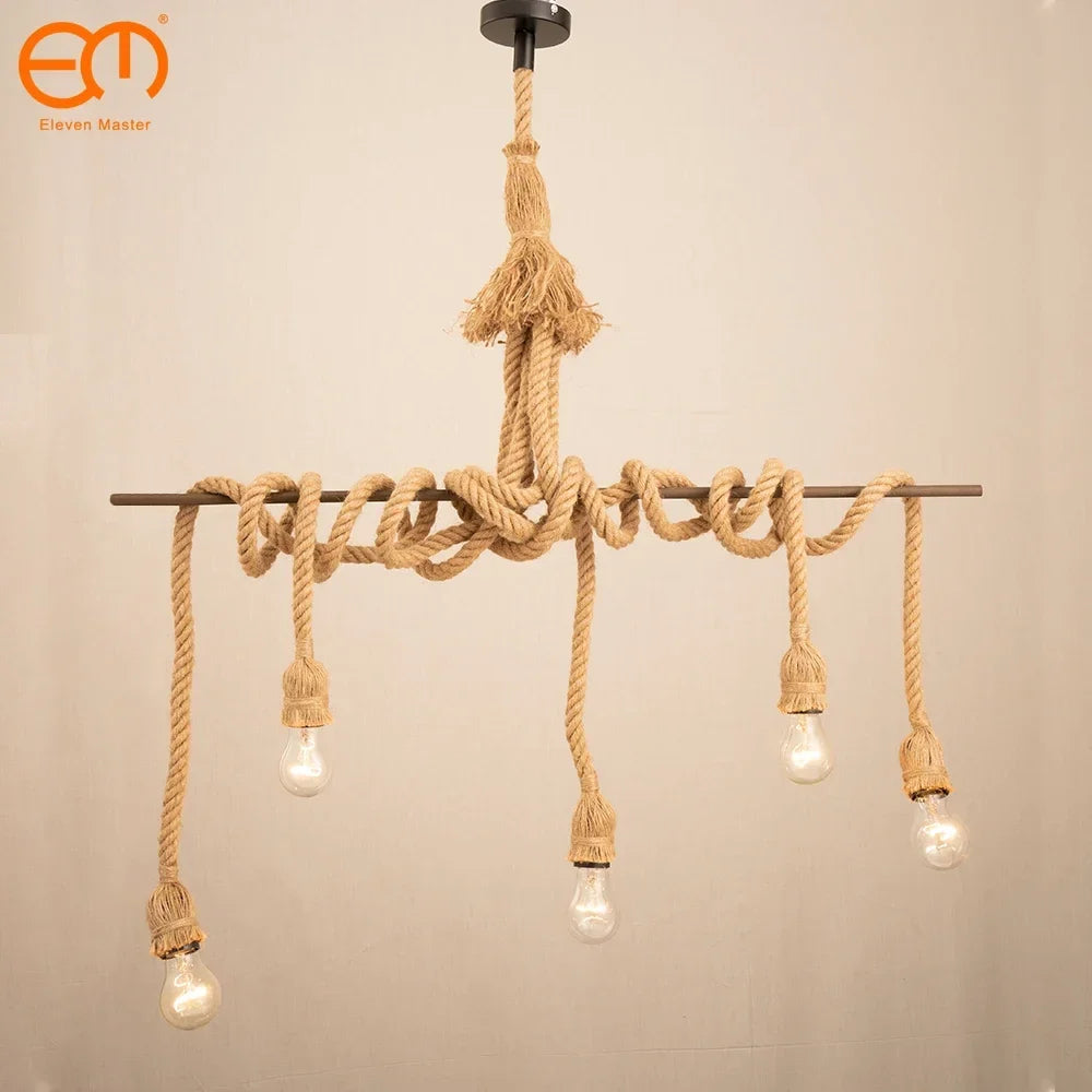 suspension rétro loft industriel en corde de chanvre avec ampoule edison