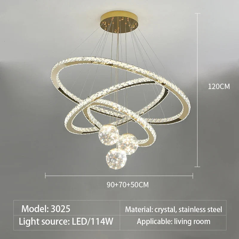 lustre moderne en verre cristal avec lumière LED étoile