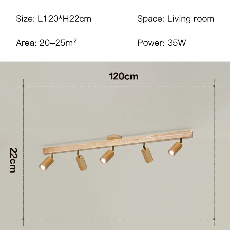 Plafonnier LED moderne en bois pour allée chambre vestiaire toilette magasin couloir luminaire sur rail Long lustre avec projecteur