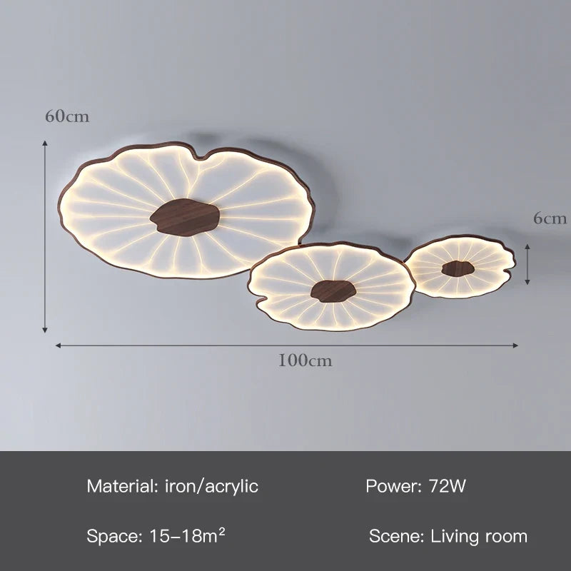 plafonnier moderne à grain de bois pour salon chambre à coucher étude crèche pour enfants conception de feuille de lotus lustre à LED en métal
