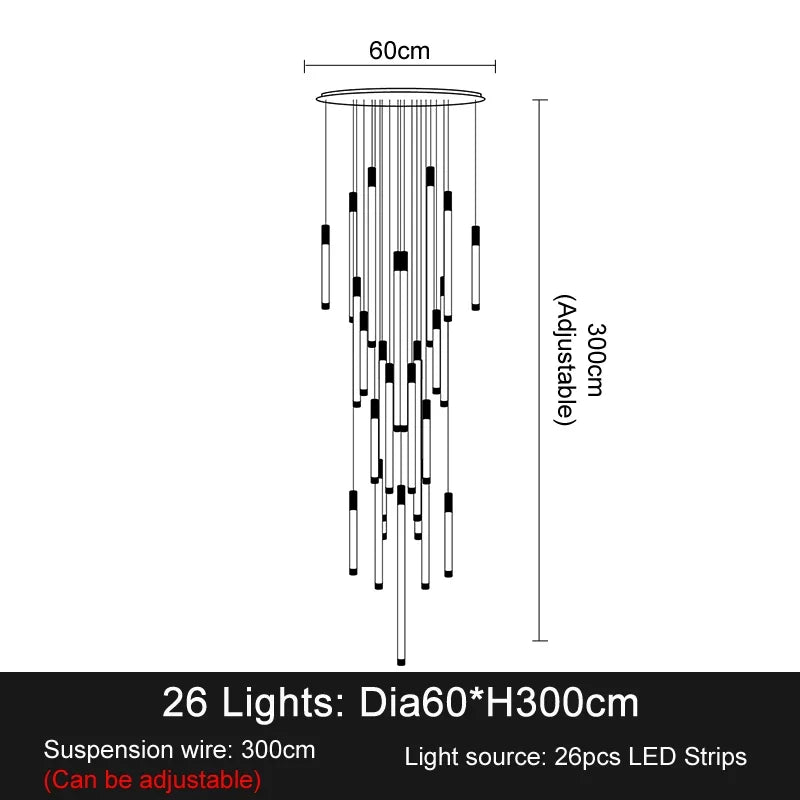 Modern luxury staircase LED pendant lights, duplex living room and attic lighting, restaurant decoration, hanging pendant lights