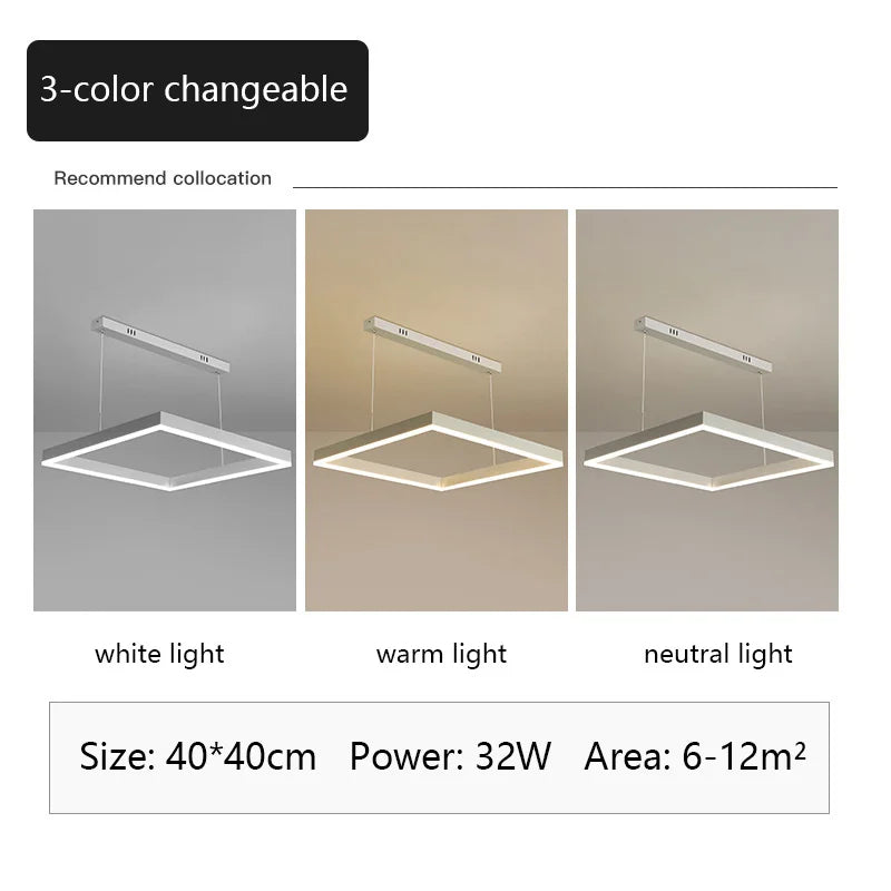 Modern Square LED Chandelier, White Living Restaurant, Kitchen, Bedroom, Rectangular Chandelier, Chandelier