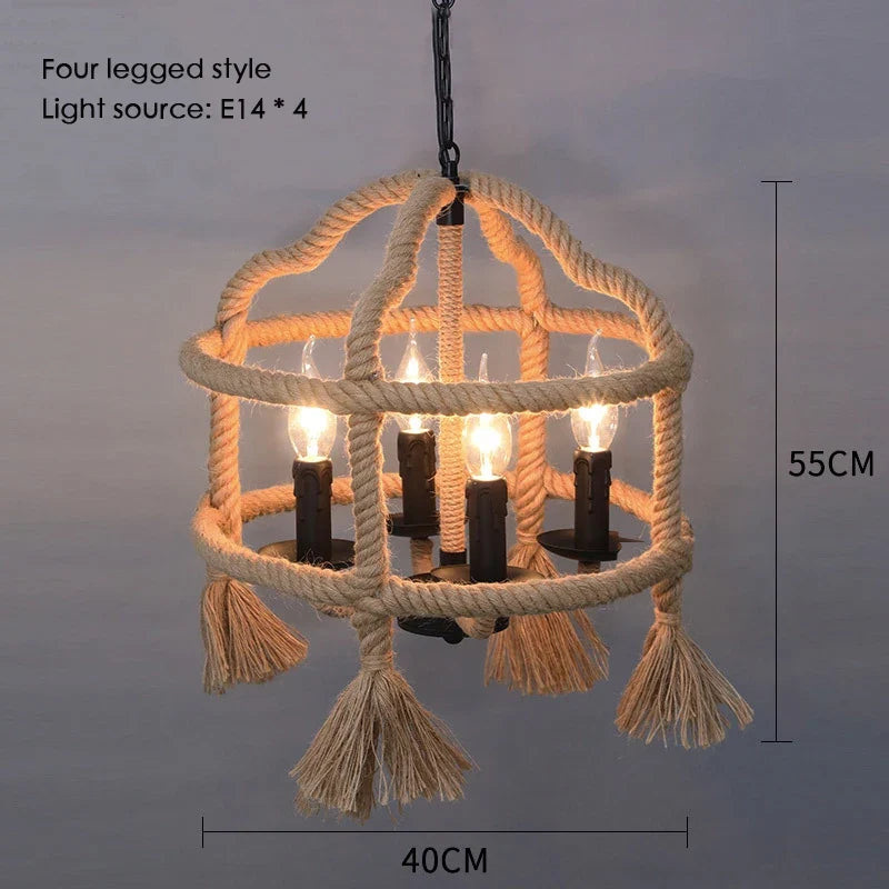 Sisal chanvre corde suspension plafonnier Lustre suspendu Lustre fer main tressage rustique rétro pour salle à manger décor
