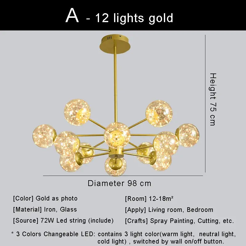 lustre moderne en forme d'étoile avec abat-jour en verre décoratif