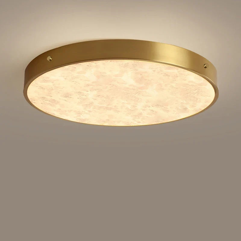 plafonnier luxueux en laiton led monté en marbre circulaire