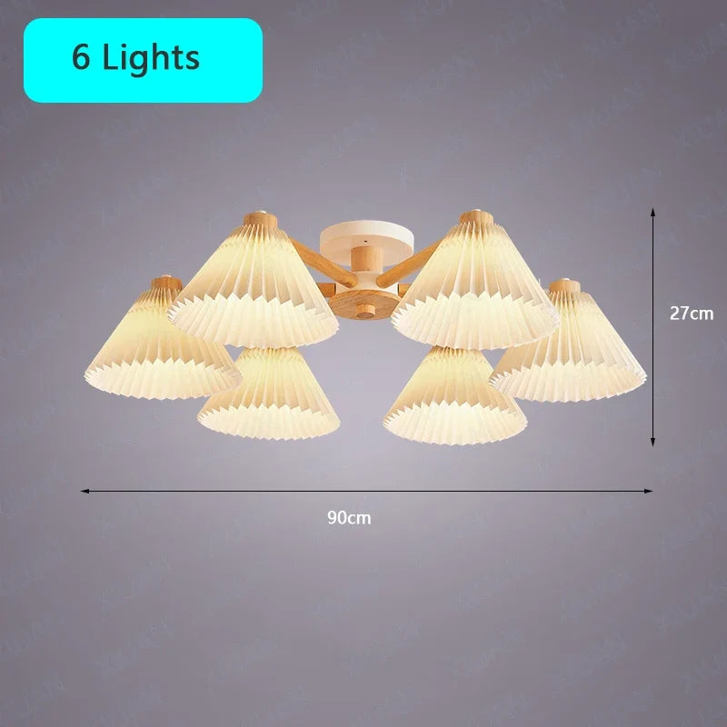 lustre moderne nordique en bois parapluie plissé pour maison