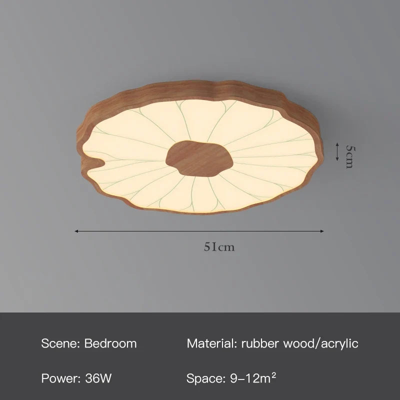 plafonnier moderne design feuille lotus en bois avec lumière led