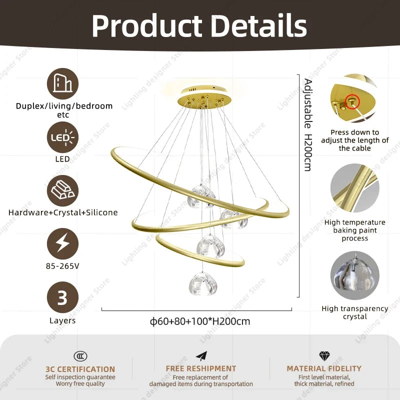 lustre moderne en cristal avec éclairage à led