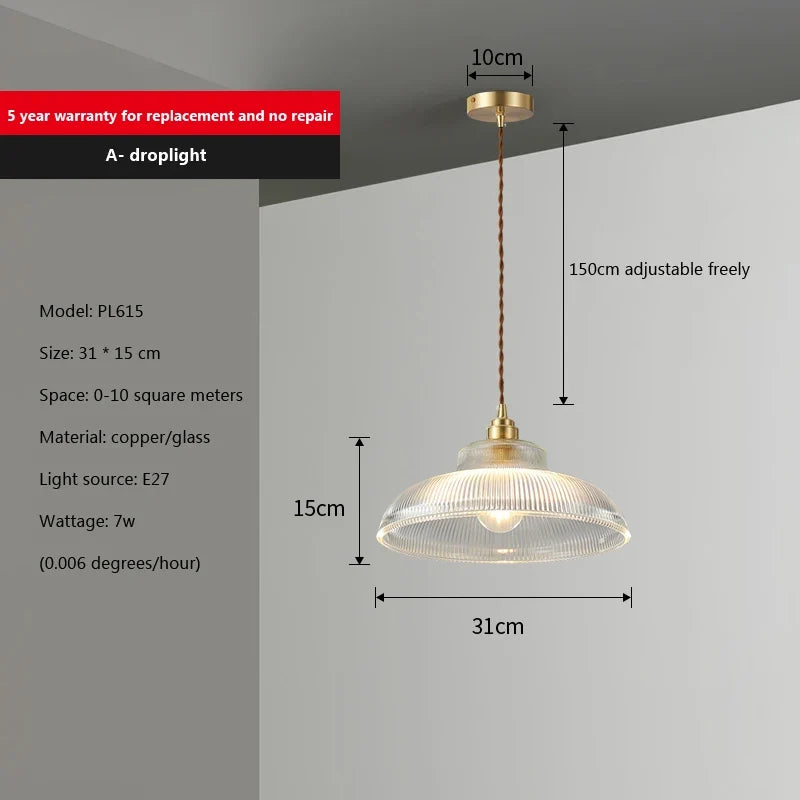 Suspension en verre pour salle à manger lustre d'îlot de cuisine moderne cuivre/bois Art Suspension lampe suspendue E27 Luminaire