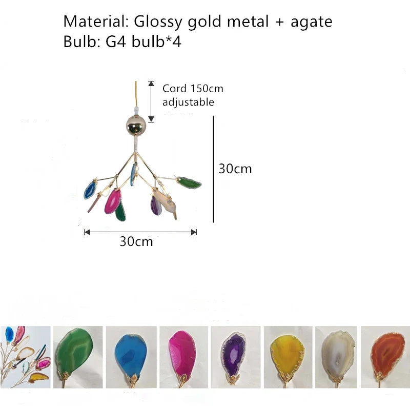 lustre en agate naturelle avec éclairage led et cordon réglable