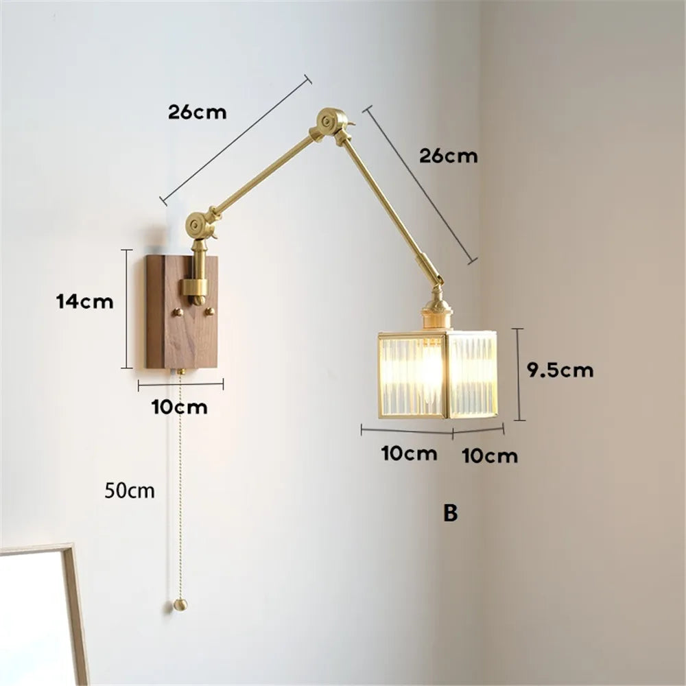 applique murale rétro en cuivre avec bras oscillant et abat-jour réglable