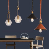 lustre moderne en cuir avec suspension lumière et verre cristal