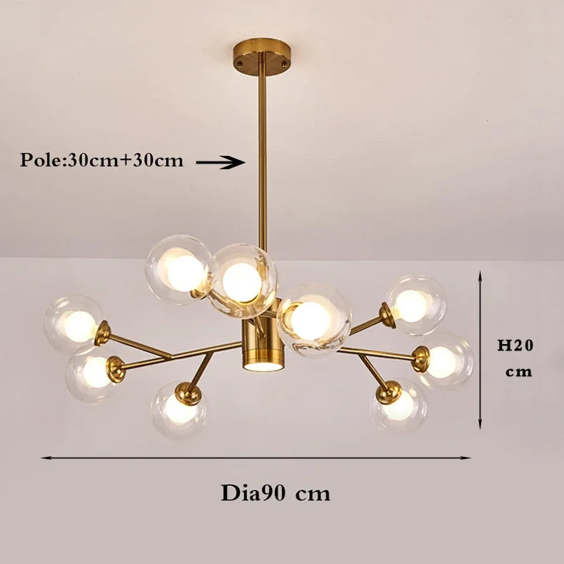Lamp 9-Light Glass Chandelier,Modern Ceiling Lighting Fixture For Kitchen Dining Room Living Room Bedroom Office Restaurant Bar