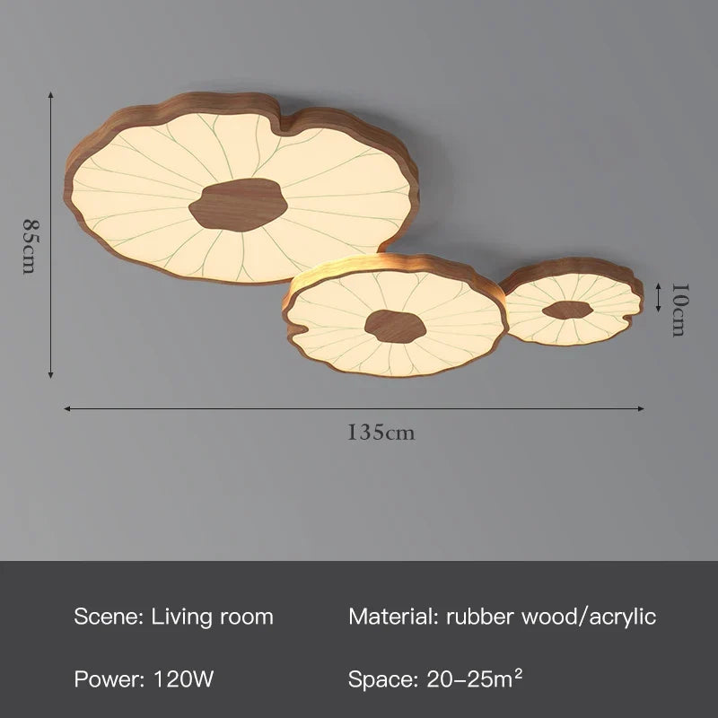 plafonnier moderne design feuille lotus en bois avec lumière led
