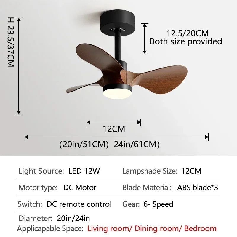 24Inch Mini Ceiling Fan Modern Simplicity Coffee Shop Creative Kid Fan Lights Aisle Balcony Children's Room Fan Lights 110V 220V