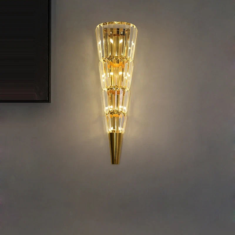 applique murale design en cristal et acier inoxydable doré