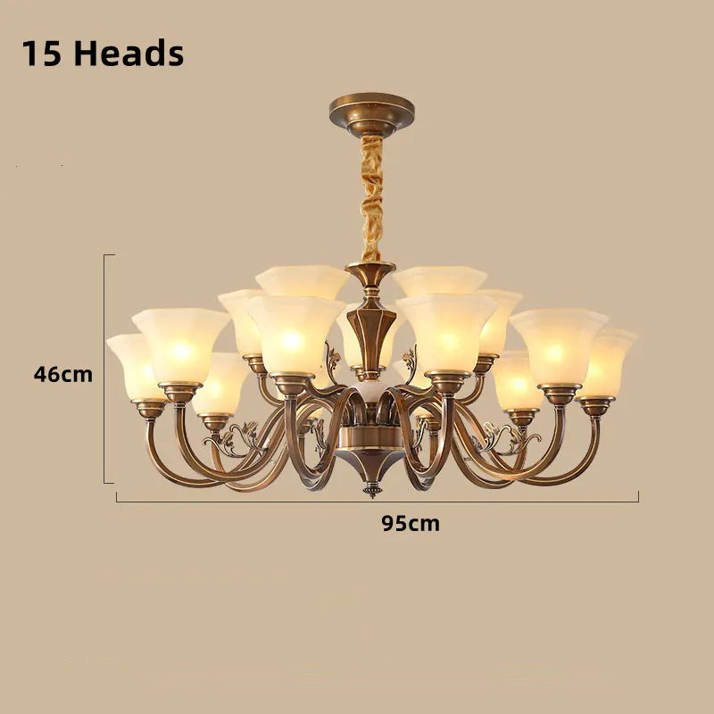 lustre vintage en cuivre avec abat-jour en verre dépoli