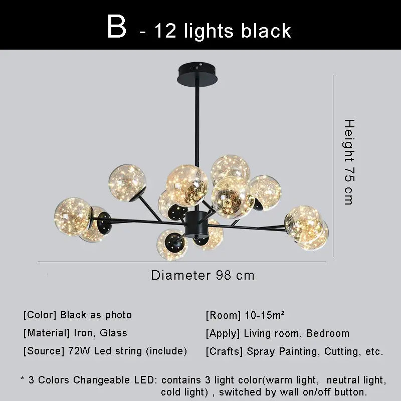 lustre moderne en forme d'étoile avec abat-jour en verre décoratif