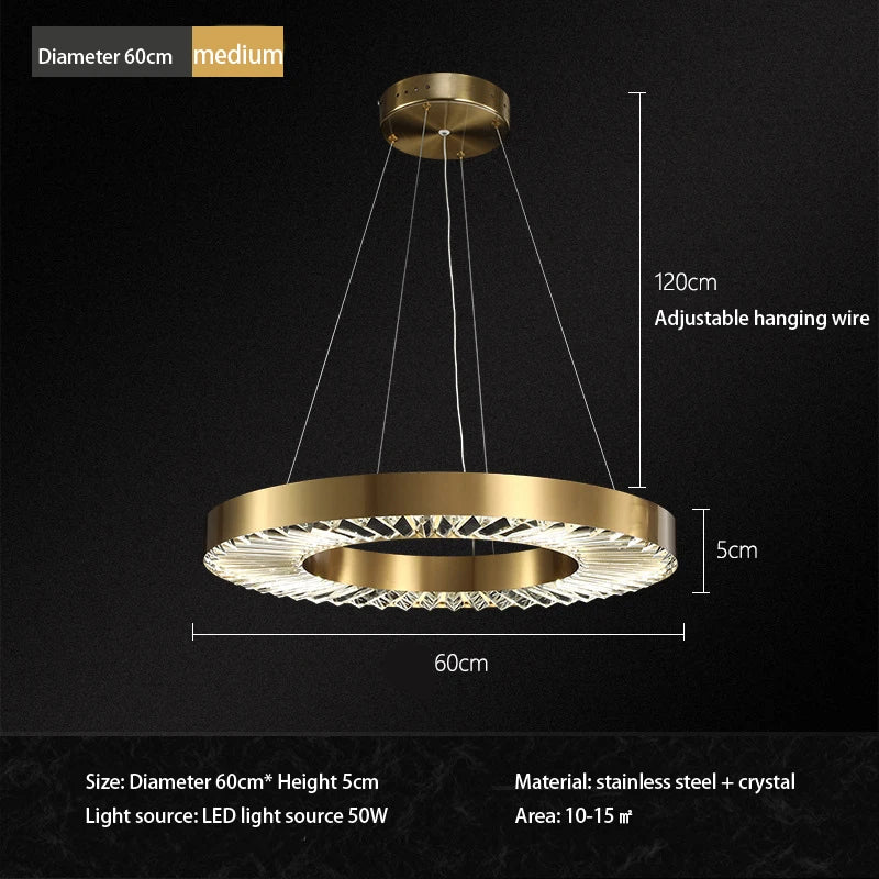 lustre cristal design moderne en acier inoxydable doré suspendu