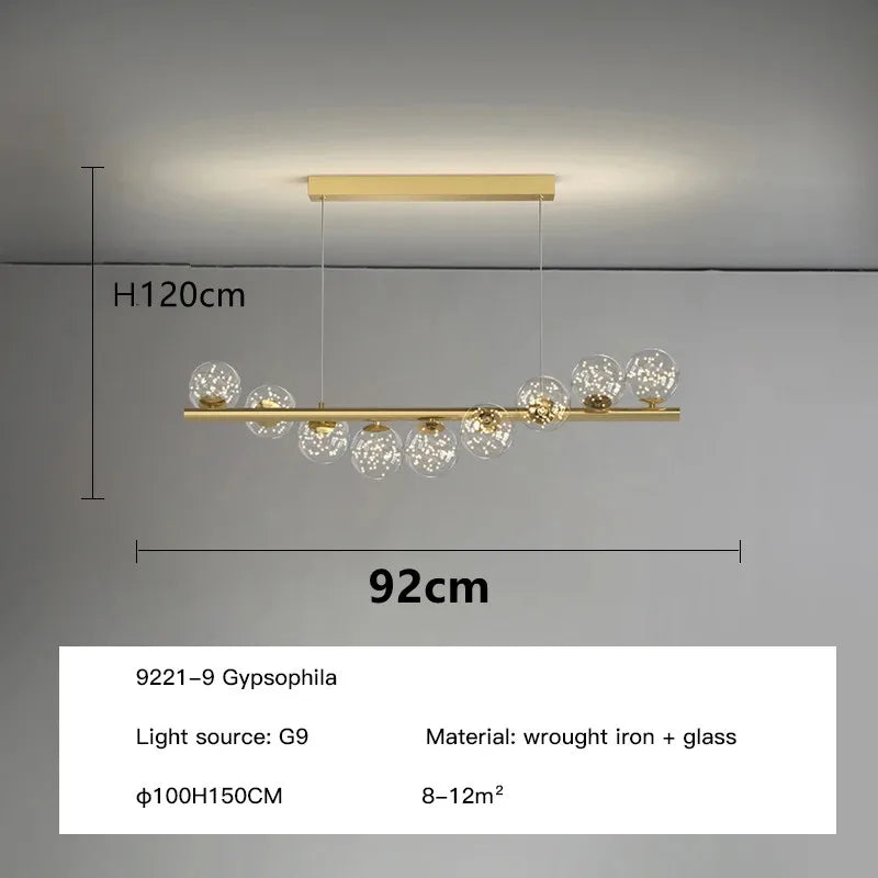 lustre nordique longue boule de verre or pour bar
