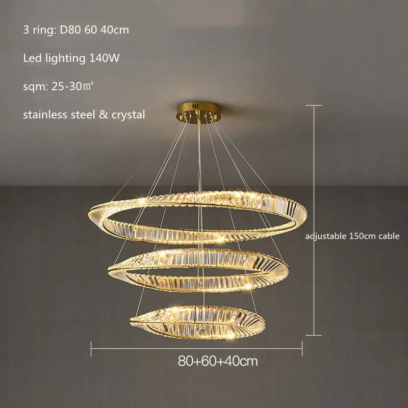 LustreSalon moderne Led K9 Dimmable de luxe or anneau irrégulier cristal