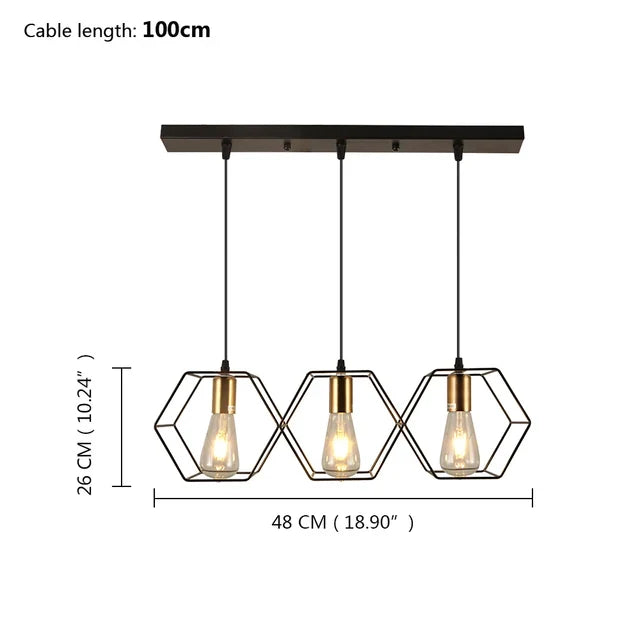Loft Industrial Style Hexagonal Iron Art Dining Room Chandelier Retro Living Room Bedroom Lamp Bar Edison Creative Lamps