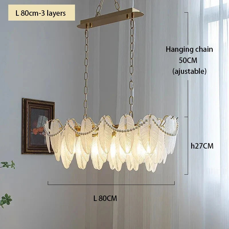 plafonnier de luxe en verre et plumes pour un éclairage décoratif intérieur