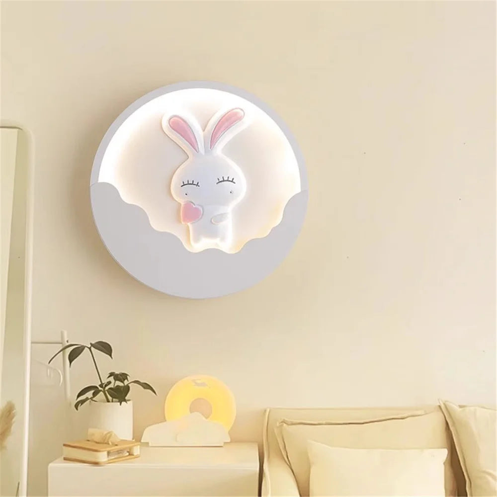 applique murale ronde led ours et lapin pour enfants