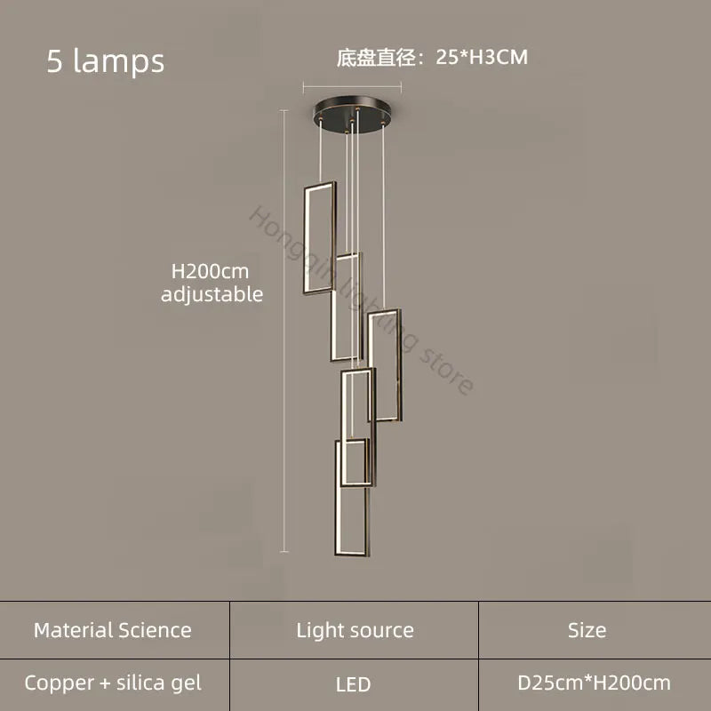 lustre moderne en cuivre avec éclairage LED design élégant
