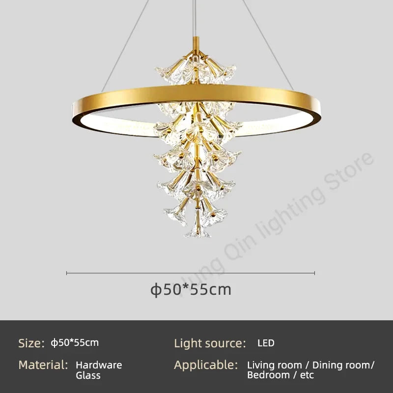 lustre moderne en verre en forme de fleur pour éclairage intérieur