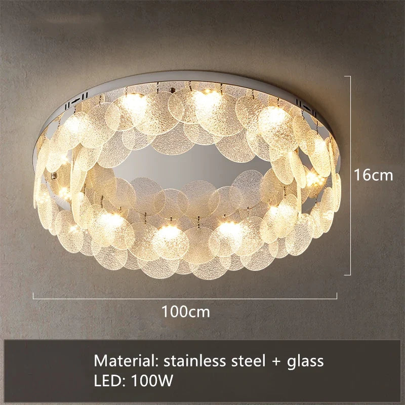 plafonnier led rond moderne en acier inoxydable et verre