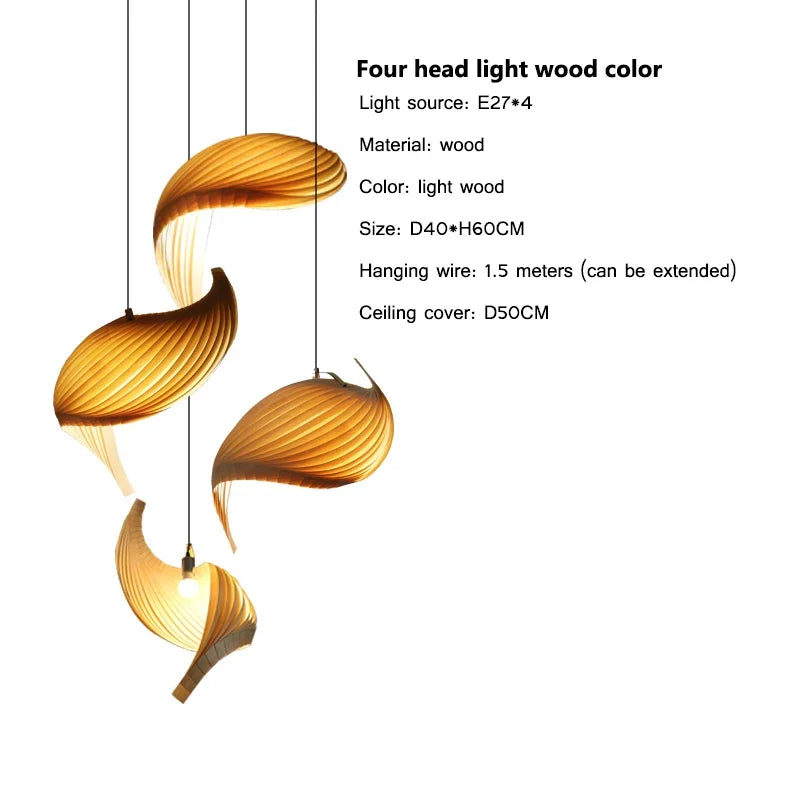 suspension led en érable plissée design japonais