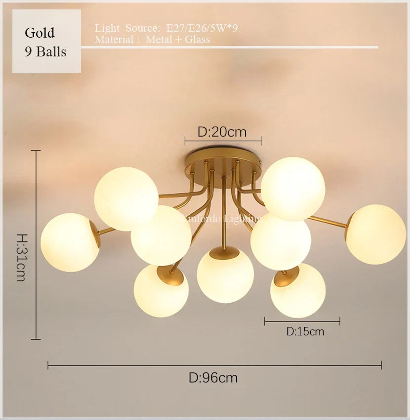 suspension lustre 	 led boule de verre pour sommeil direct