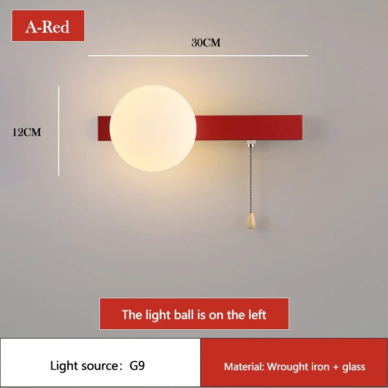applique murale moderne à led avec interrupteur en verre pour chambre d'enfant