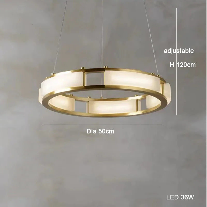 lustre rond en marbre led post-moderne à intensité réglable