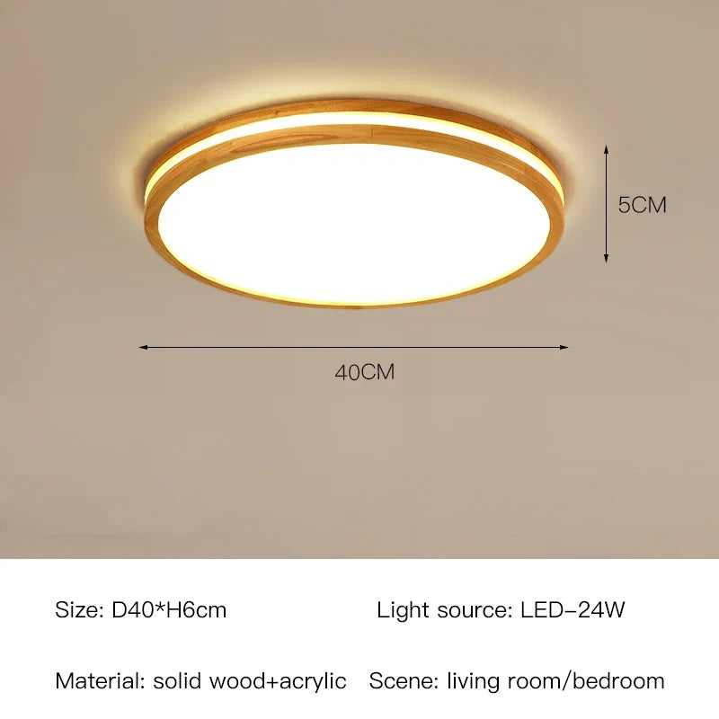 lustre moderne en bois avec télécommande et lumière led