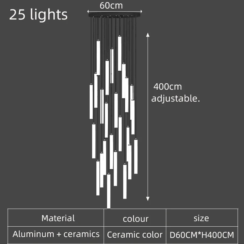 lustre led long tube spirale minimaliste moderne 2023