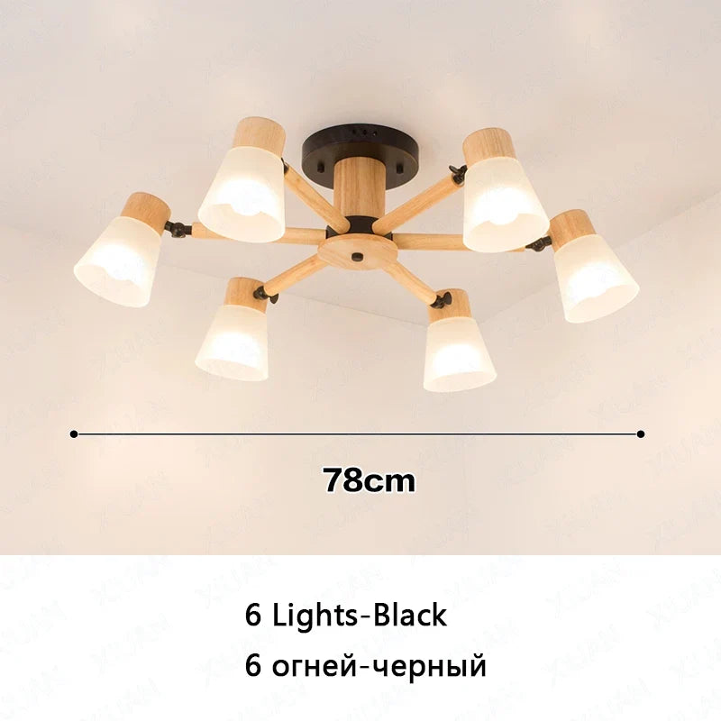 lustre nordique décoratif en verre et bois