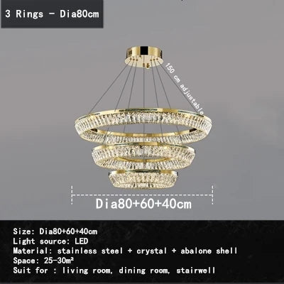 lustre moderne en cristal et cuivre trois couches éclairage intérieur