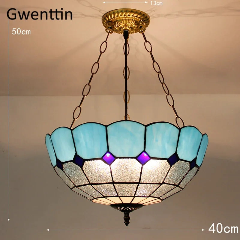 suspension en verre teinté style tiffany pour décoration intérieure