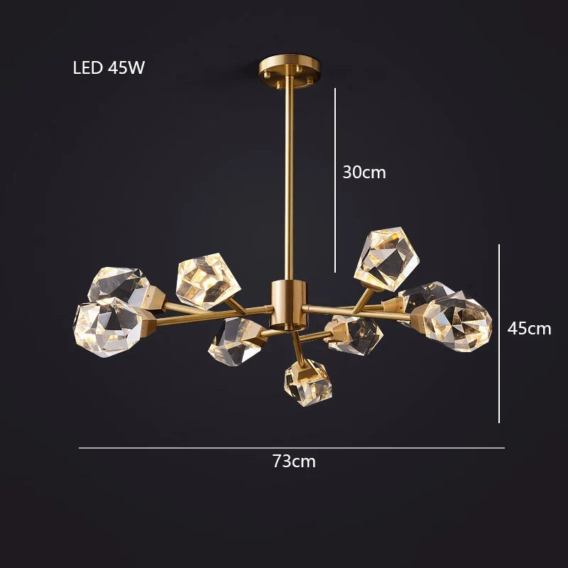 lampe lustre led laiton cristal or décor maison