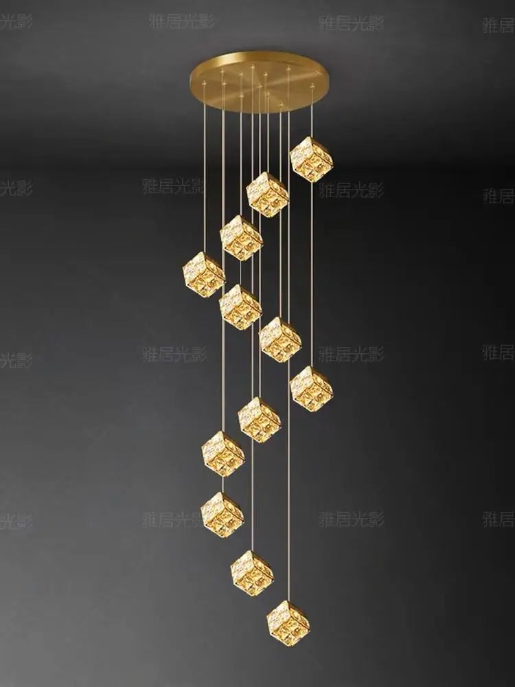 Modern Light Luxury K9 Crystal Villa Living Room Elevated loft Apartment Jumping Floor Rotating Hotel Duplex Floor Pendant Light