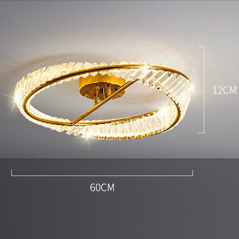 lustre moderne en or avec anneaux en cristal led