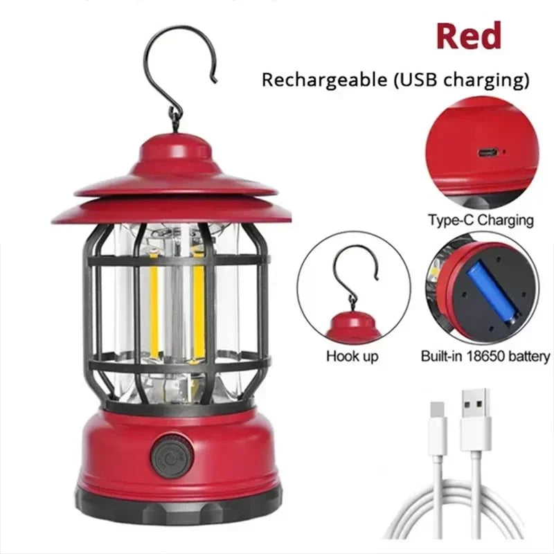 lot de 2 lanternes de camping rechargeables usb étanches pour randonnée pêche