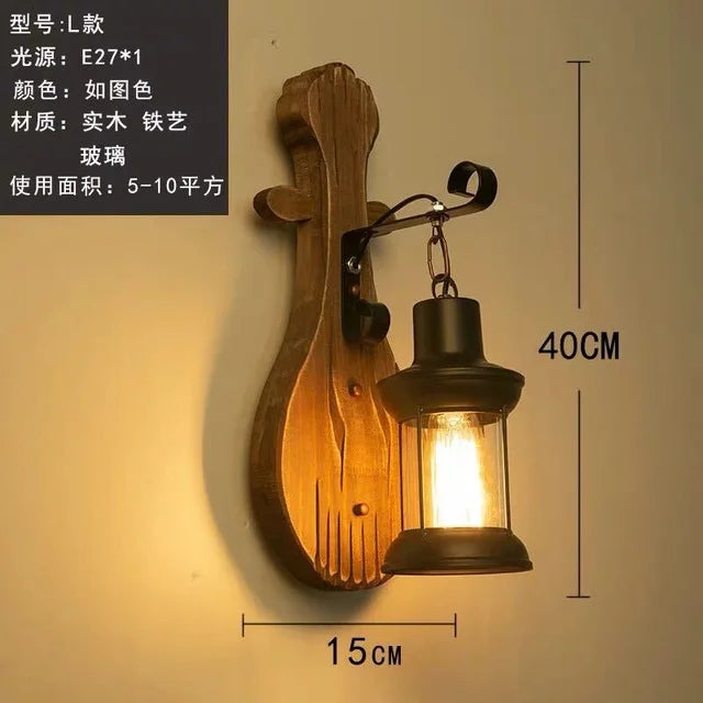 Applique murale LED industrielle rétro en bois