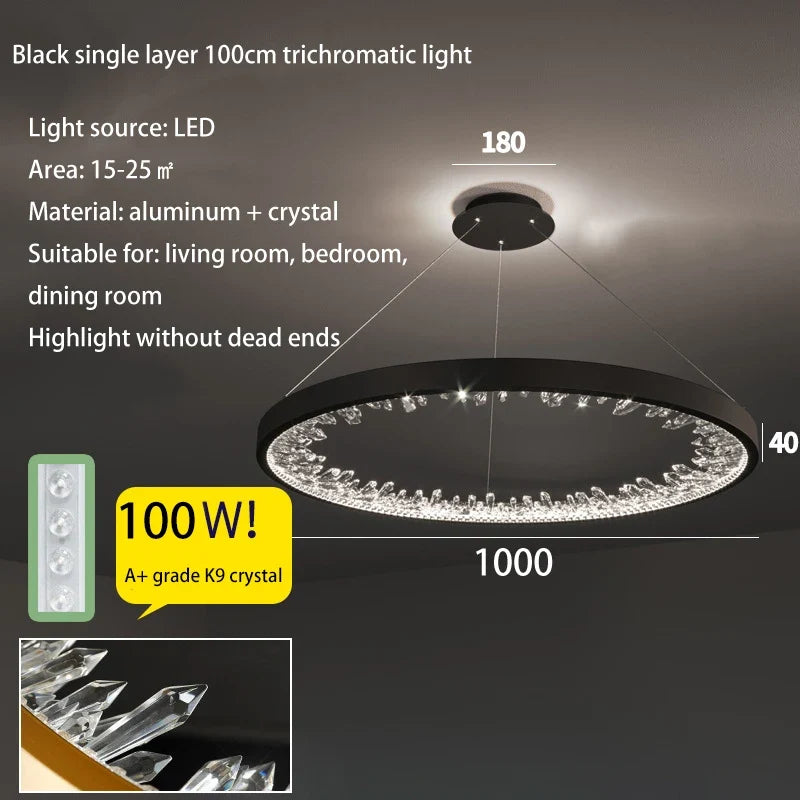 Plafonnier LED suspendu en cristal de luxe au design moderne