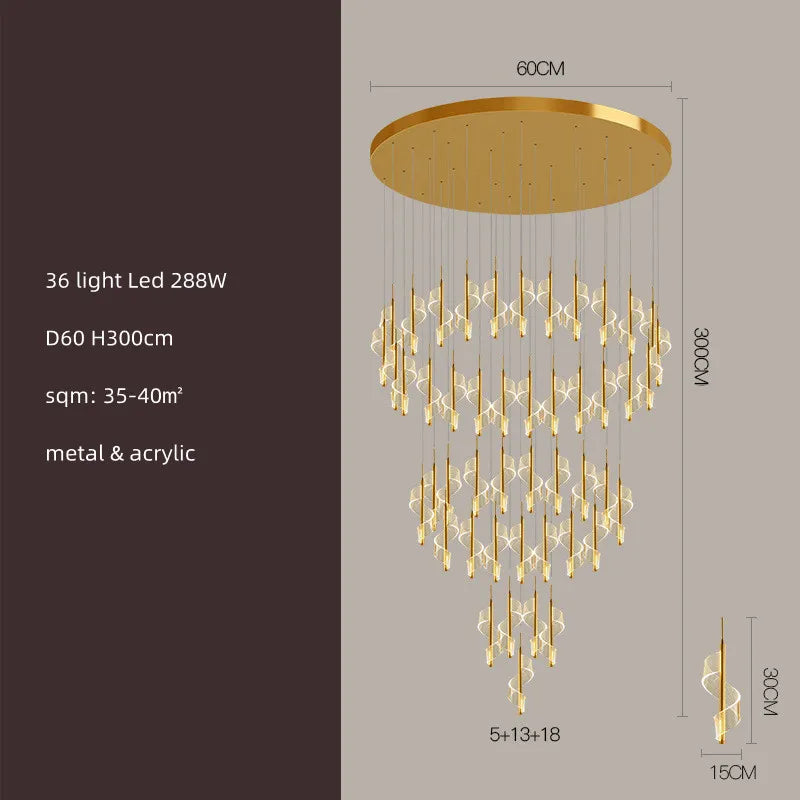 lustre led moderne en acrylique pour escaliers en colimaçon