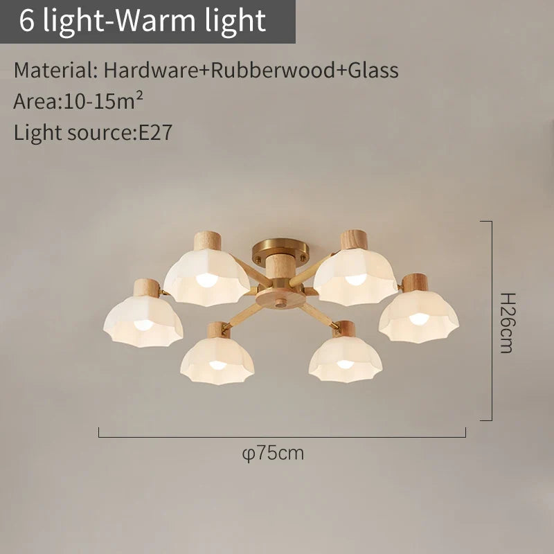Plafonniers nordiques en bois de caoutchouc avec lampadaires en verre pour salon moderne blanc chaud lumière froide Lustres chambre lampara